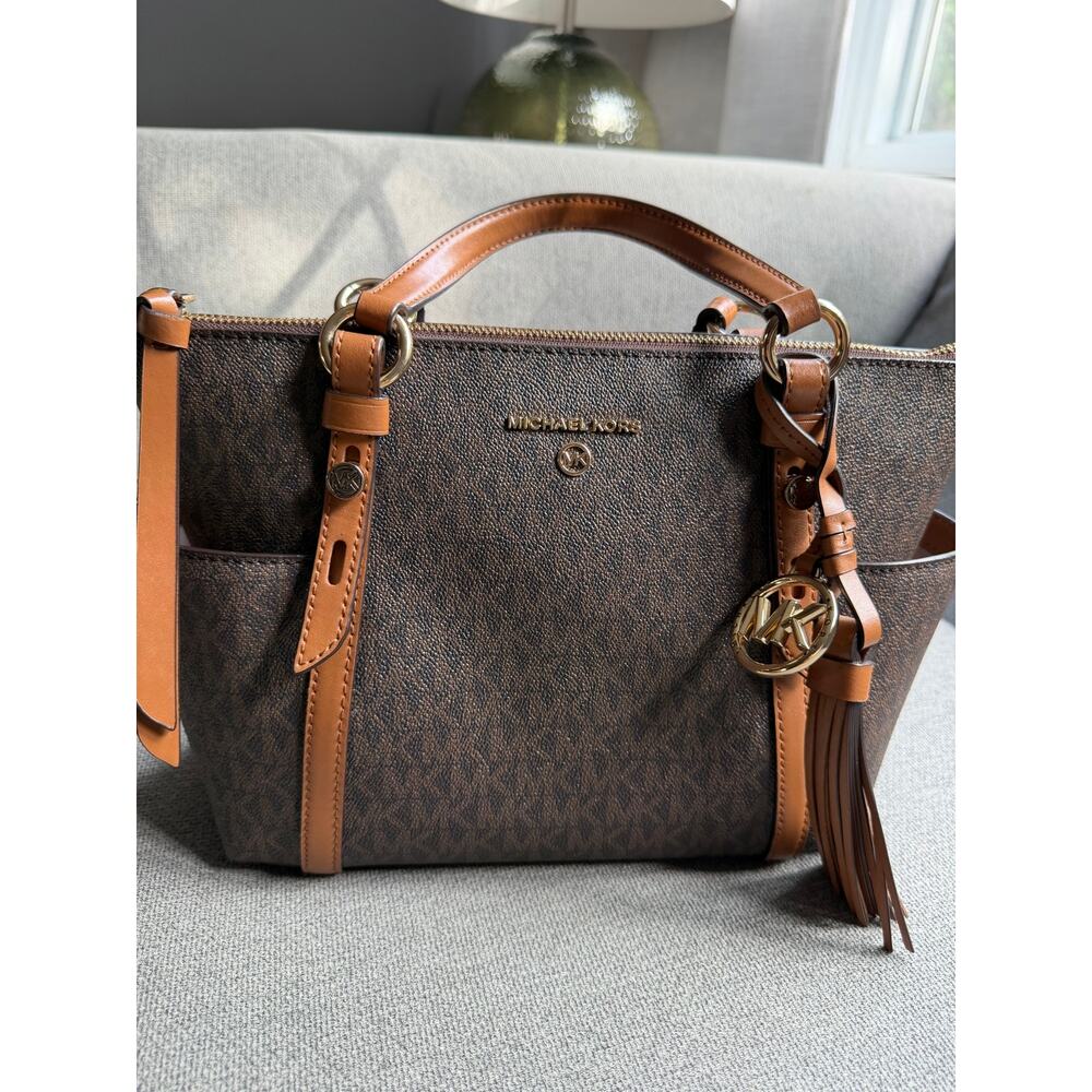 Michael Kors Sullivan Small Logo Top-Zip Tote Bag Logo-print Leather Canvas - Picture 2 of 16